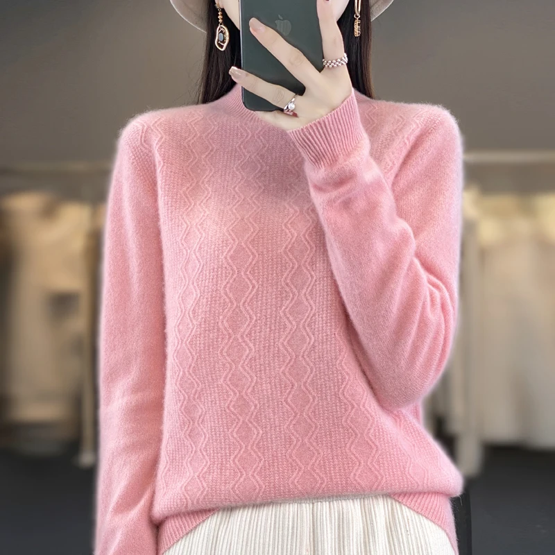 

Женский вязаный свитер-водолазка, Повседневный пуловер белого цвета с длинным рукавом, свободный свитер из 100% шерсти, Осень-зима 2023