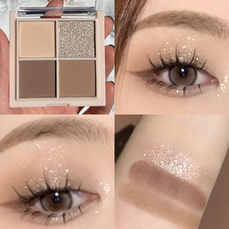 

4 Color Matte Eyeshadow Palette Earth Color Eye Shadow Pearlescent Shimmer Shinny Pigment Diamond Cosmetic Makeup