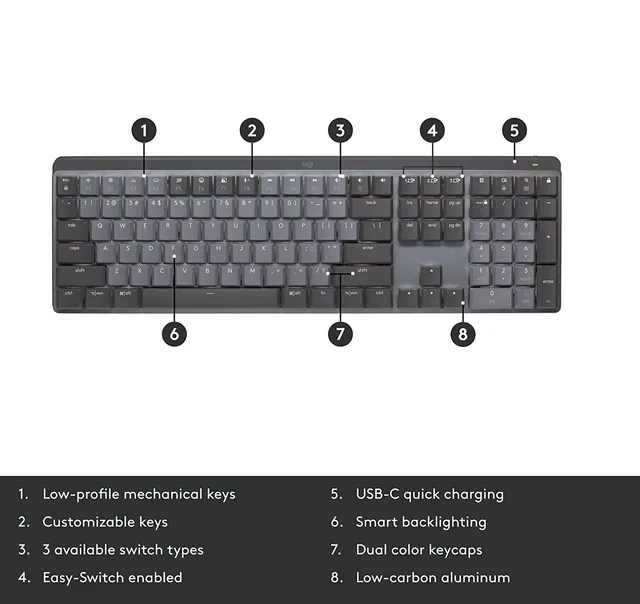 MX Mechanical Mechanical Wireless Bluetooth Keyboard with Logi Bolt USB Office Gaming Keyboard for Windows IOS Android 6
