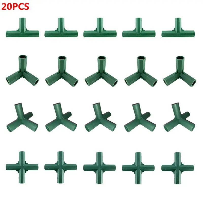 

20PCS 3/4-way Plant Stakes Edging Corner Connectors Plant Climbing Support Rod Awning Pole Pipe Joint 11mm/16mm Garden Tools