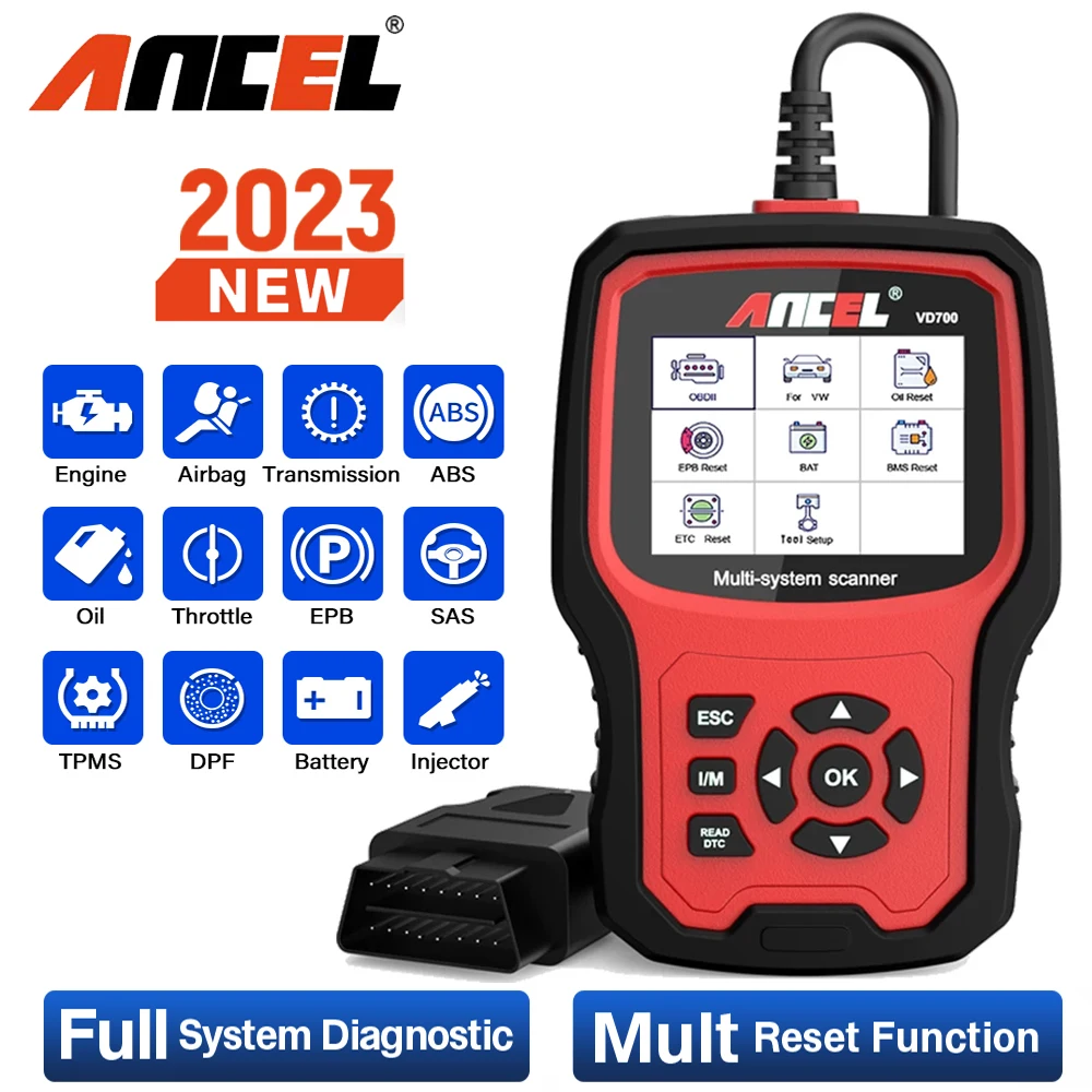 

Ancel VD700 OBD2 Automotive Scanner All System Diagnose ABS EPB TPMS DPF TPS Airbag Reset For VW For Audi Car Diagnostic Tools