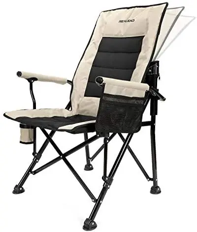 

Chairs Heavy Duty Folding Chair Padded Support 400 LBS,Portable Outdoor Lawn Chairs with Cup Holder,Adjustable High Back Beach C