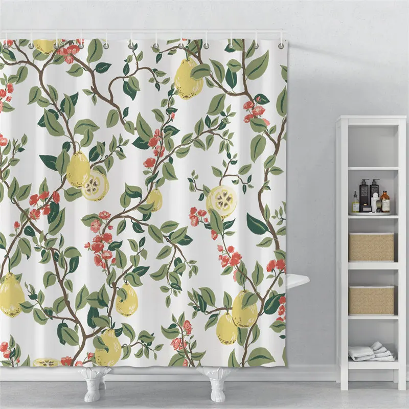 

3D Print Green Leaves Shower Curtain Floral Shower Curtain Liner Waterproof Fruit Bath Curtain With Hooks For Bathroom Decor