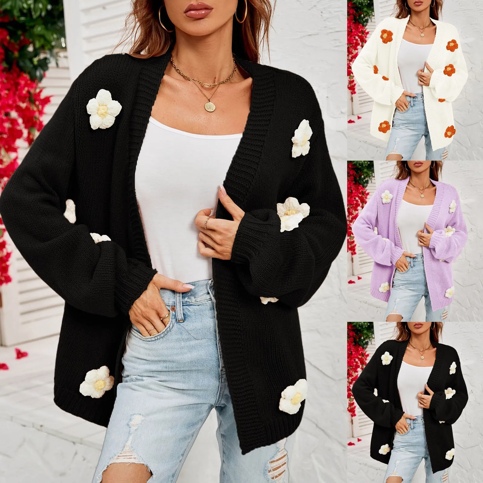 

Women Fashion Casual Overcoat Warm Printing Long Sleeve Open Front Winter Long Button up Sweaters Womens Sweaters Cardigans