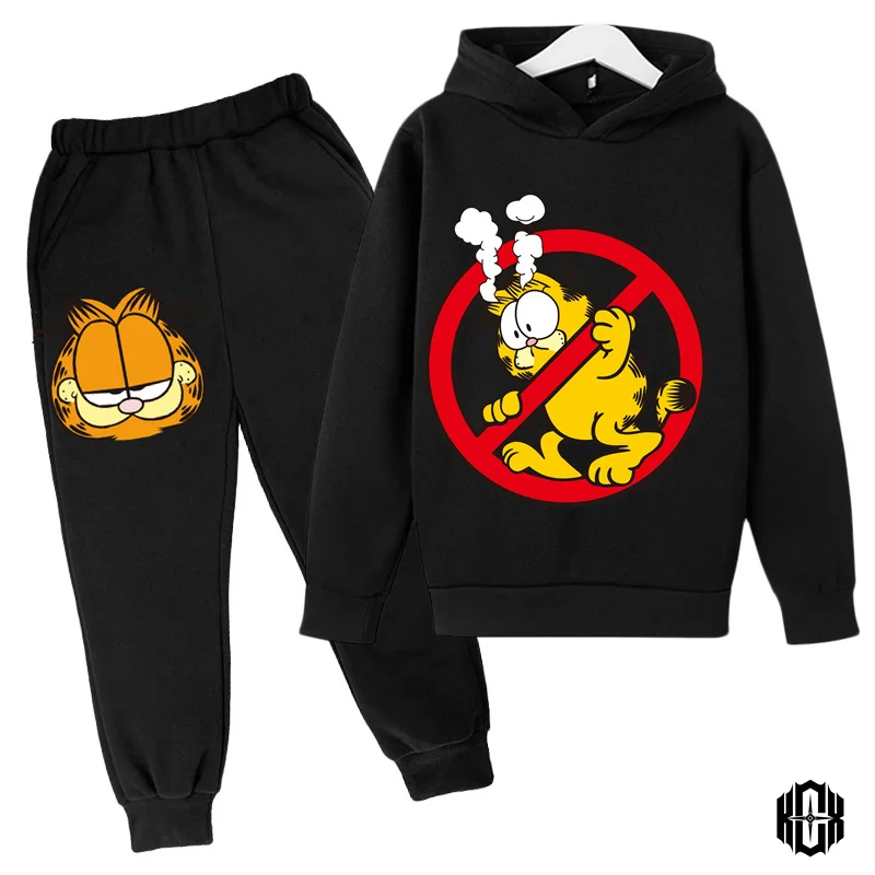 Brand Sport Suits Garfield Hoodies Tops +pants 2pcs Set