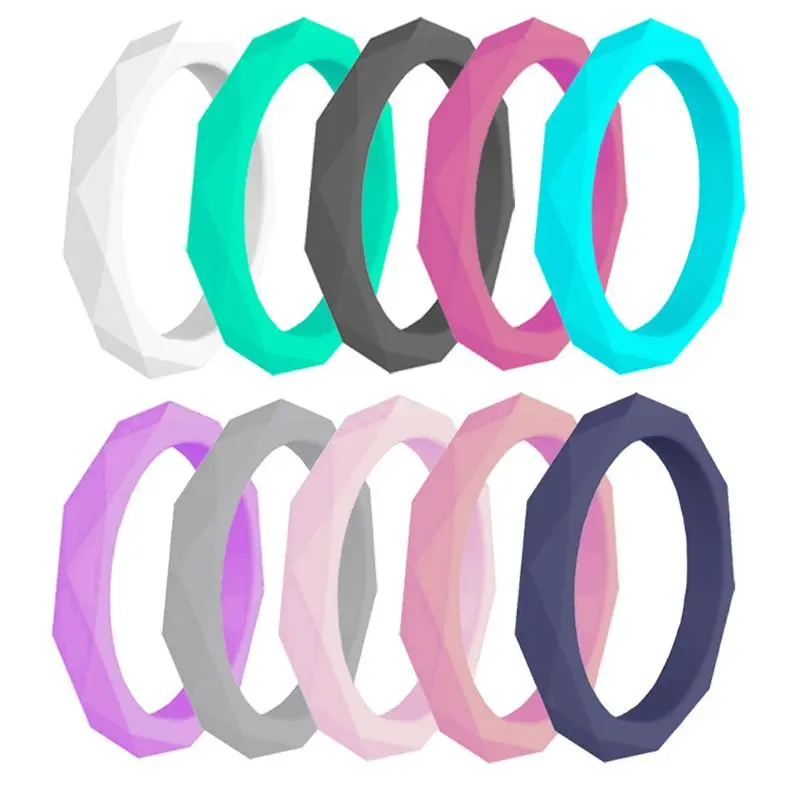 

10 Pcs Color Wide Swivel Diamond Shape Rings Stackable Silicone Soft Outdoor Sports Finger Body for Protection Decoratio