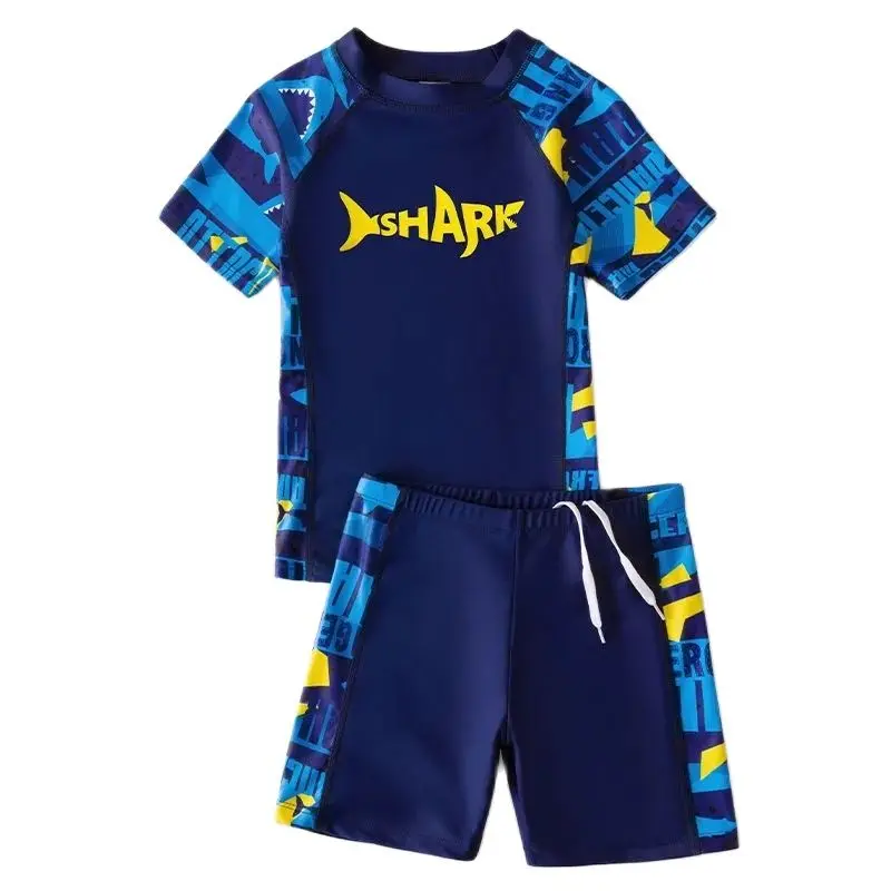 

2022 г. Одежда для купания для маленьких мальчиков; Футболка с принтом динозавра и надписью; Комплект с шортами; Летний купальный костюм; Пляжн...