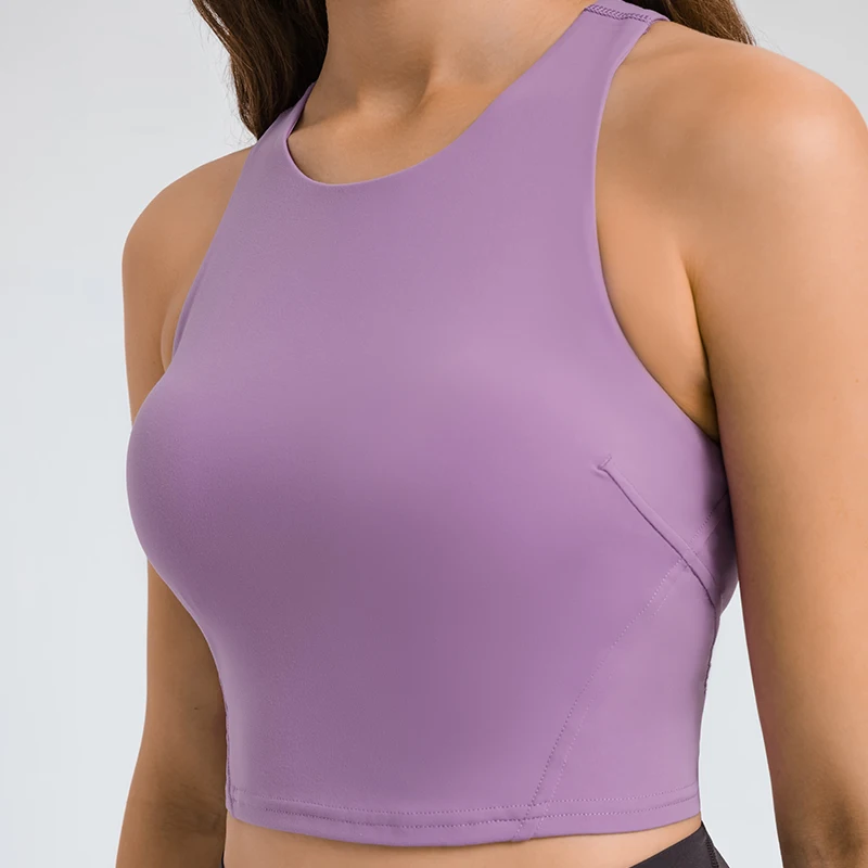 ABS LOLI High Neck Fitness Sports Bras Padded Yoga Crop Top Women Racerback Workout Athletic Gym Tank Top with Built In Bra