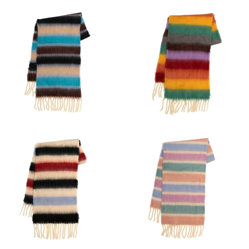 

Fashion Fringed Rainbow Scarf Male Female Warm Scarf Cashmere Like Scarf Pilling Resistant Women Cold Weather Neck Scarf