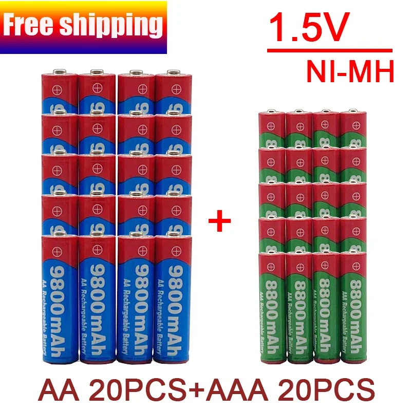 

Free Delivery of 1.5VAA9800MAH+1.5VAAA8800MAH Rechargeable Battery, Suitable for Remote Controls, Toys, Watches, and Others