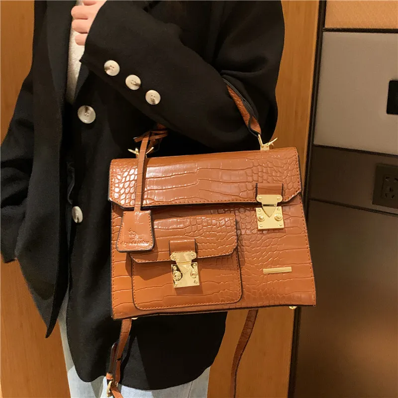 

Fashionable retro color scheme portable texture square bag with crocodile pattern single shoulder diagonal cross women's bag