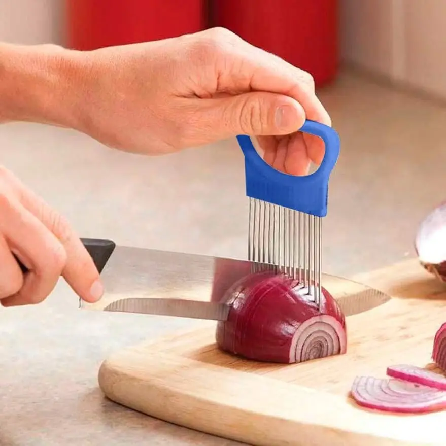 

Kitchen Cutting Tool Slicer, Tomato Onion Vegetables Slicer Cutting Aid Holder Guide Slicing-Cutter Stainless Safe-Fork