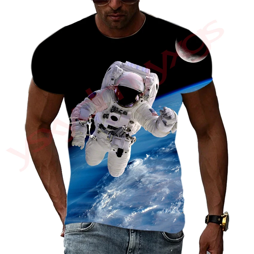 

Summer Tide Astronaut Picture Men T-Shirts Casual 3D Print Tees Hip Hop Personality Round Neck Short Sleeve Quick-Dry Tops