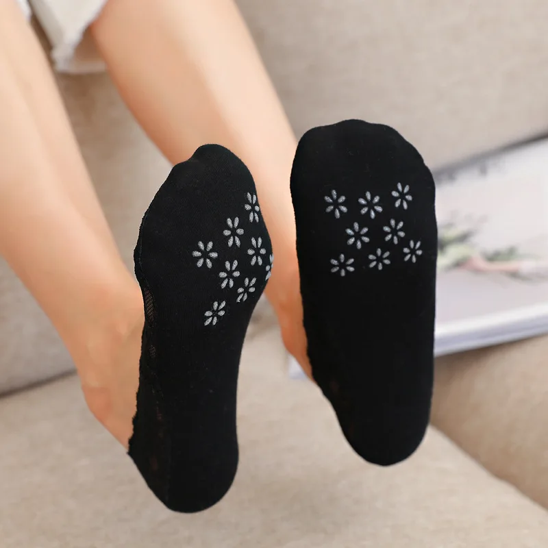5Pairs Lace Flower Short Socks Women Cotton Hollow Boat Socks Summer Silicone Non-slip Ankle Socks Invisible No Show Short Socks