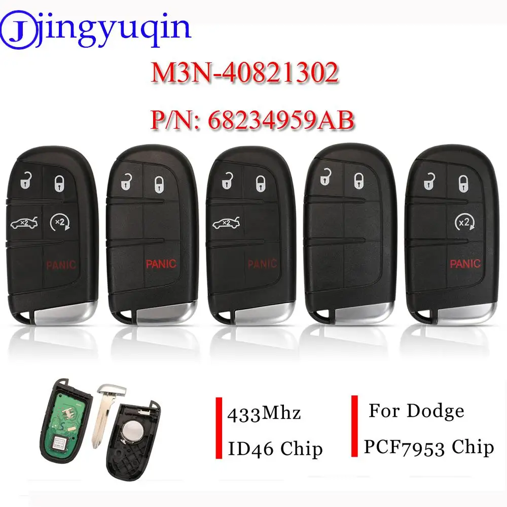 Фото Jingyuqin 2/3/4/5BTN дистанционный смарт ключ-брелок 433Mhz ID46 PCF7953 M3N-40821302 для Dodge Journey Challenger Durango 300 CY24 Blade №1