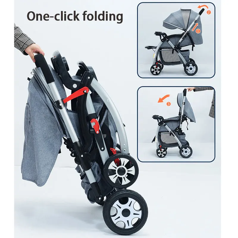 Baby High Landscape Lightweight Stroller One-click Folding Large Capacity Storage Basket Newborn Two-way Shock Absorber Baby Car enlarge