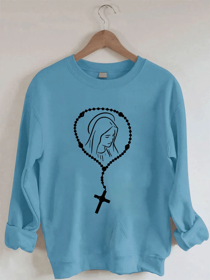 

Rosary Virgin Mary God Jesus Faith Religion Long Sleeve Sweatshirt