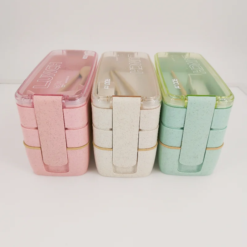 

Healthy Material Lunch Box 3 Layer Wheat Straw Bento Boxes Microwave Dinnerware Food Storage Container Lunchbox 900ml
