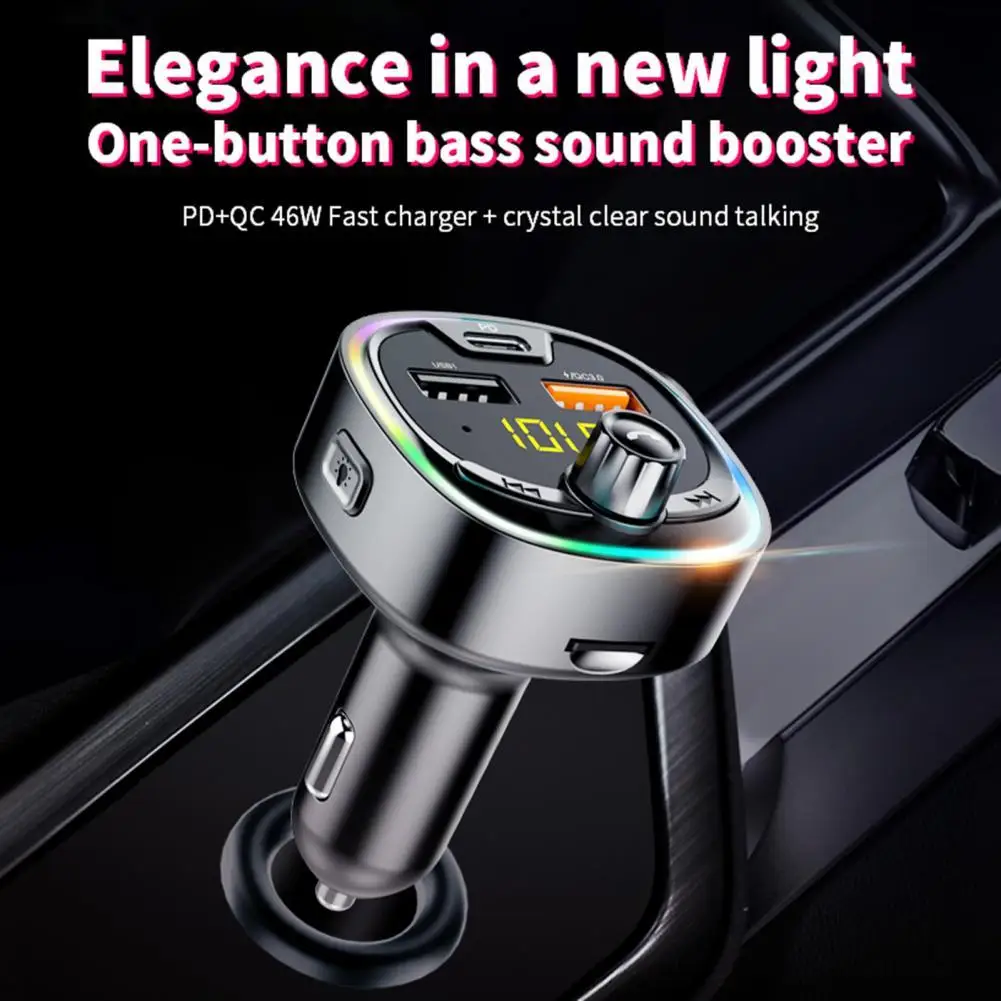 

Car MP3 Player Memory Function QC3.0 Black Noise Reduction Bluetooth-compatible Charger FM Modulator for Auto