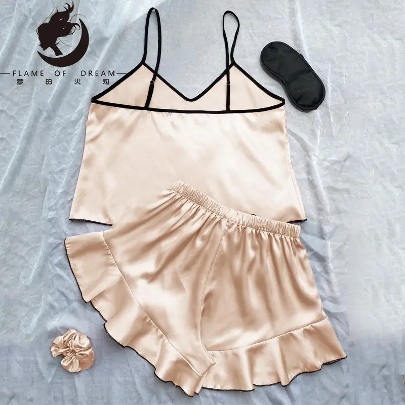 Sexy  Home pajamas Women's Summer Fashion Vest Shorts Set Home Silk Ice Silk Pajamas 3017