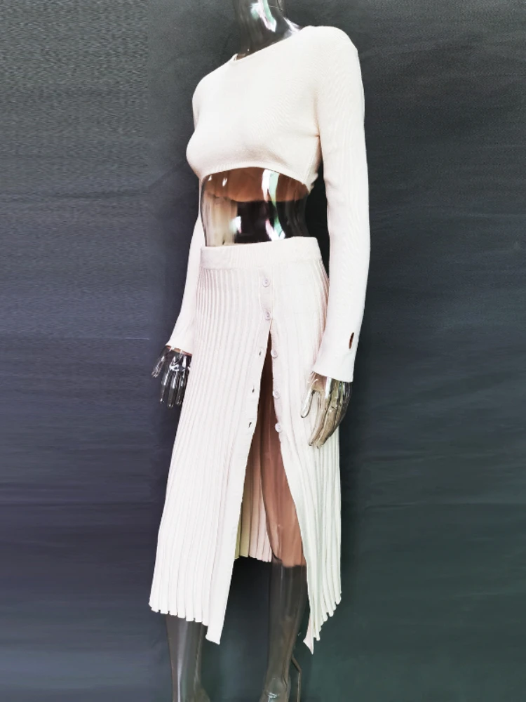 NIXILA новый сексуальный свитер укороченный топ юбка миди комплект из двух