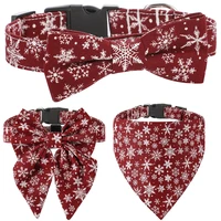 dog collar christmas new year snowflake bandana neck detachable bow tie pet adjustable for puppy small medium large dogs