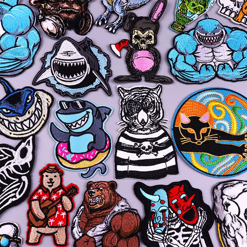 Prajna Rock Shark Embroidered Patches On Clothes Hook Loop P