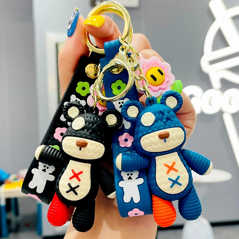 

Creative Trendy Cool Bear Keychain Cartoon Exquisite Cute Female Schoolbag Pendant Trinket Boy Car Keyring Charms Jewelry Gifts