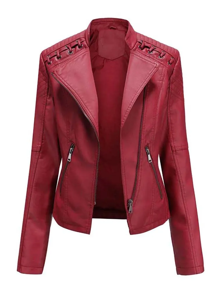Winter Long Sleeve Pu Faux Leather Elegant Jackets Women Zipper Slim Motor Biker Leather Shorts Coat Female Outwear Tops Autumn