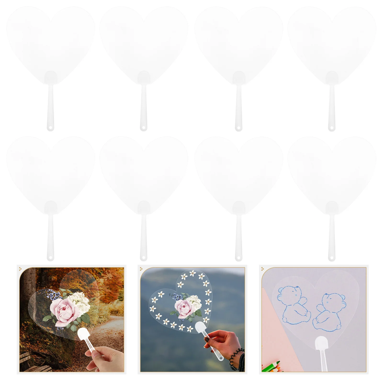 

8 Pcs DIY Transparent Fan Handicrafts Supplies Graffiti Handheld Thicken Blank Pvc Fans For wedding Kids Blank Painting Fans