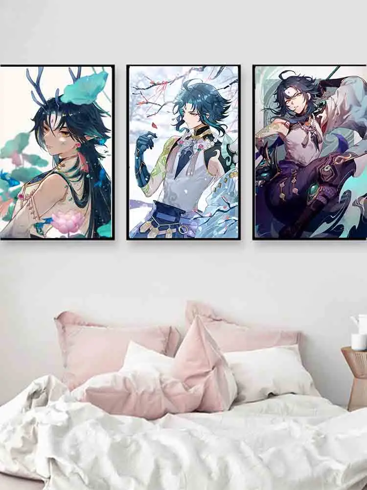

Anime Figure Genshin Game Poster on The Wall Male Characters Elf Wall Decor Art Picture Canvas Painting Living Room Home Decor