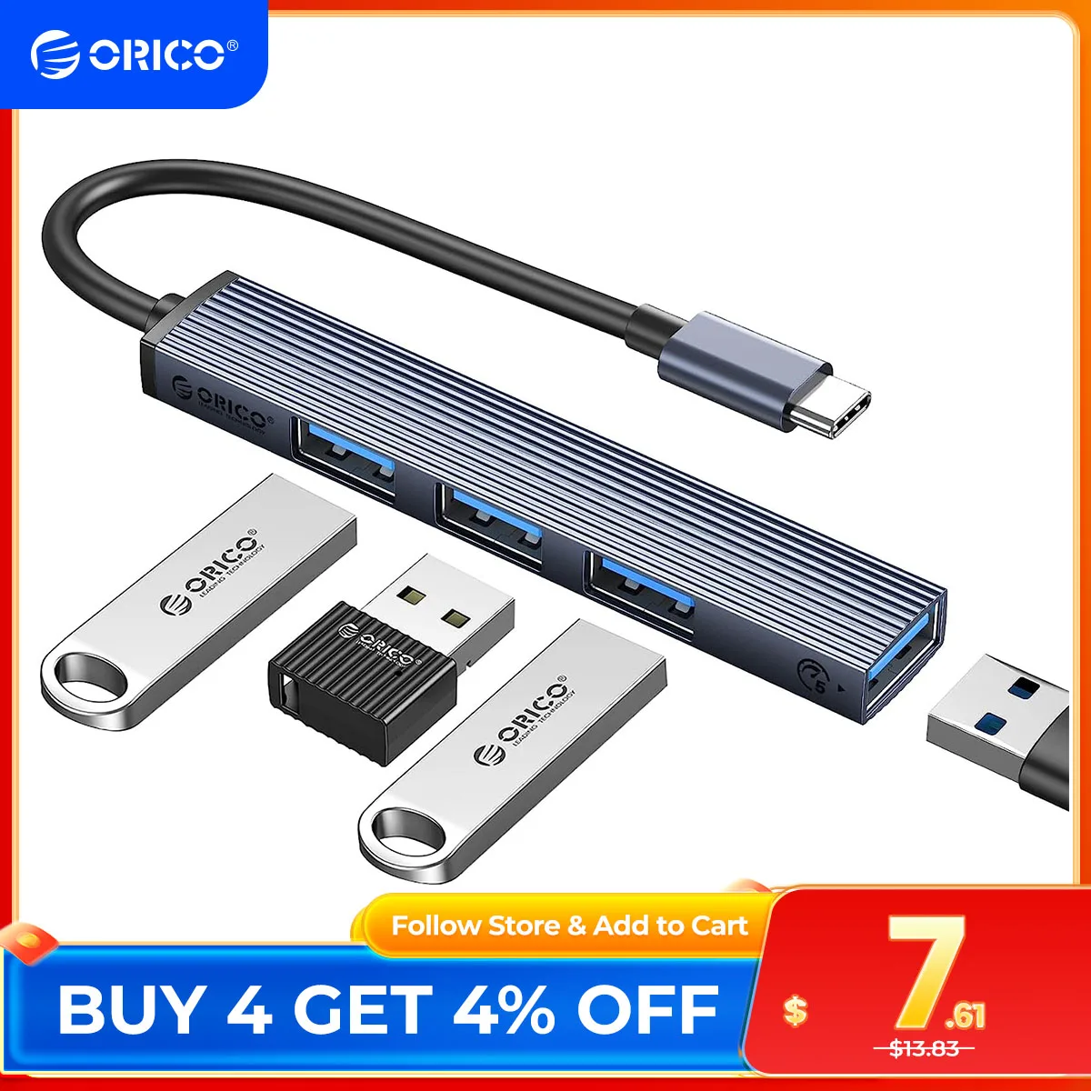 ORICO алюминиевый концентратор типа C 4 порта USB 3,0 2,0 многоразветвитель OTG адаптер порт с возможностью TF док-станция для Macbook Pro PC Компьютерные аксессуары