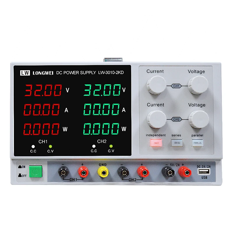 

Model LW-3010-2KD Dual Output high-precision DC power supply with power and two colors 4 digits LED display