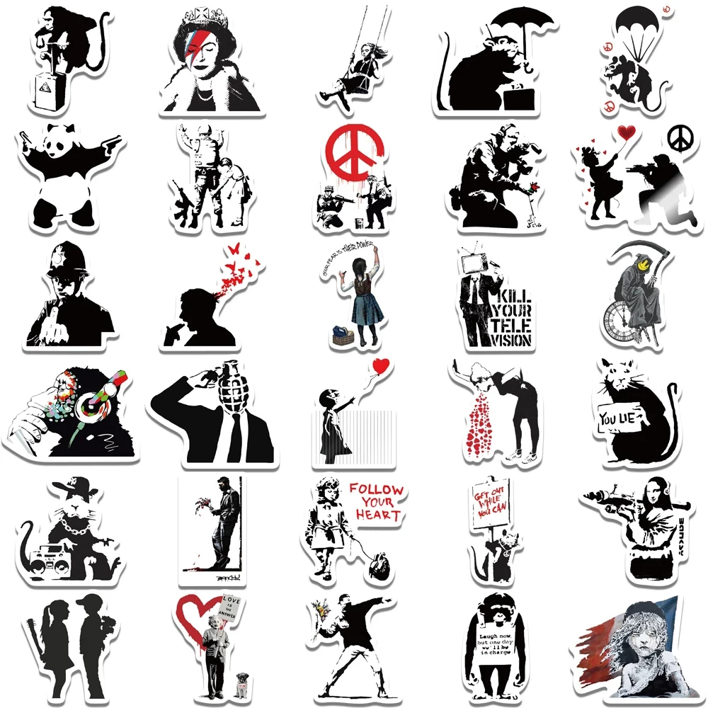 

10/67PCS Banksy Sculptures Flower Thrower Stickers Cool Street Art Graffiti Decals for Luggage Laptop Skateboard Phone Bicycle