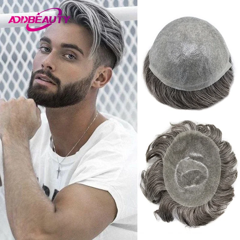 Skin Men Toupee Vloop Thin Skin 0.06-0.08mm Male Capillary Prosthesis Indian Human Remy Hair Wigs Hair System Unit Natural Color