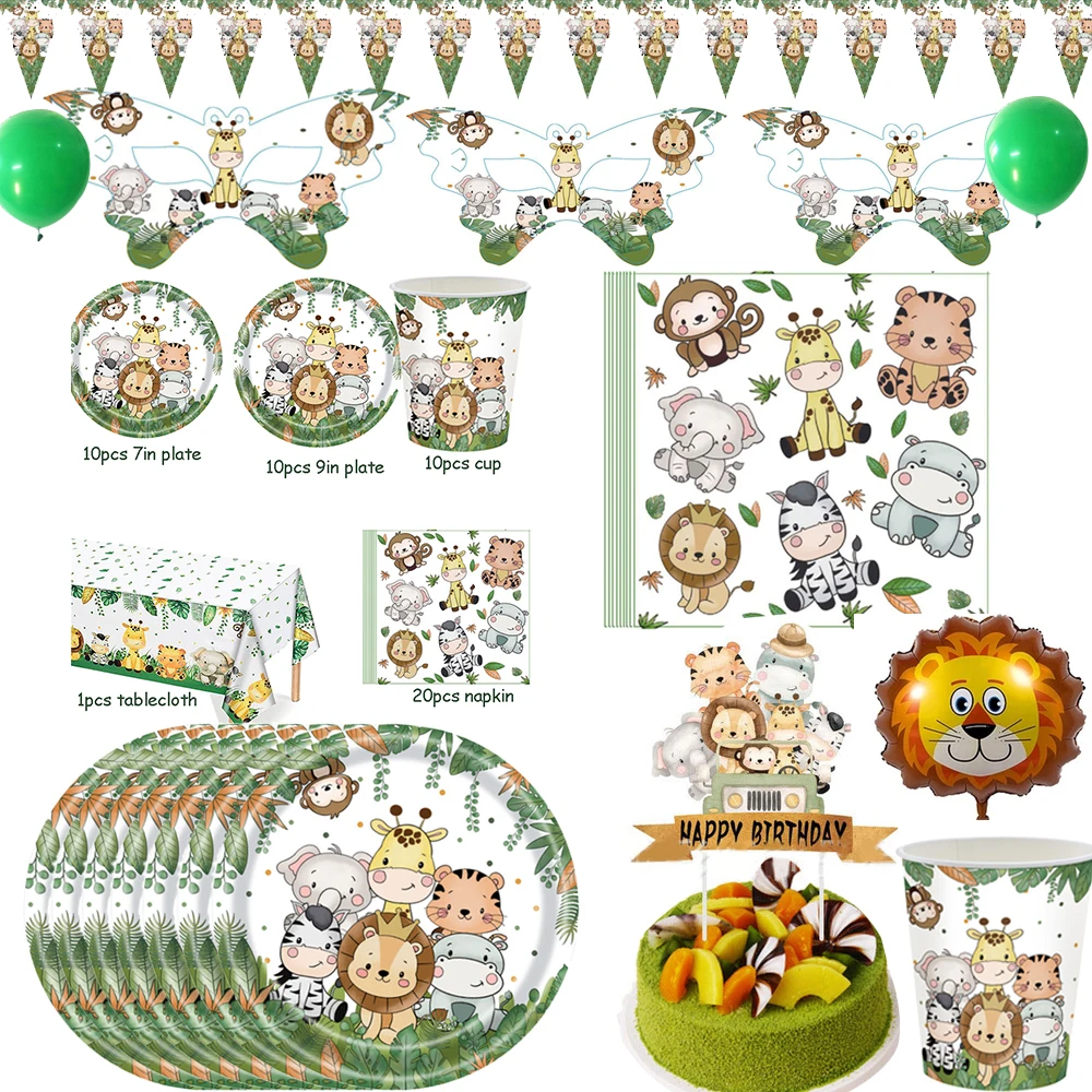 

Jungle Animals Disposable Tableware Sets Tablecloth Cups Plate Kids Birthday Baby Shower 1st Birthday Safari Party Decoration