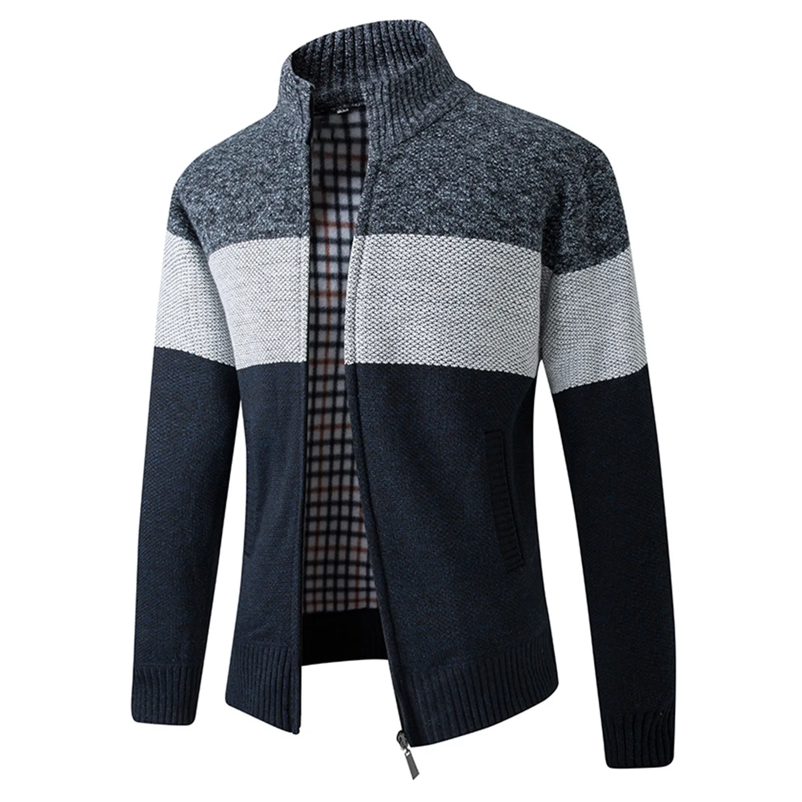 

Мужской трикотажный кардиган на молнии, с бархатной подкладкой и высоким воротником