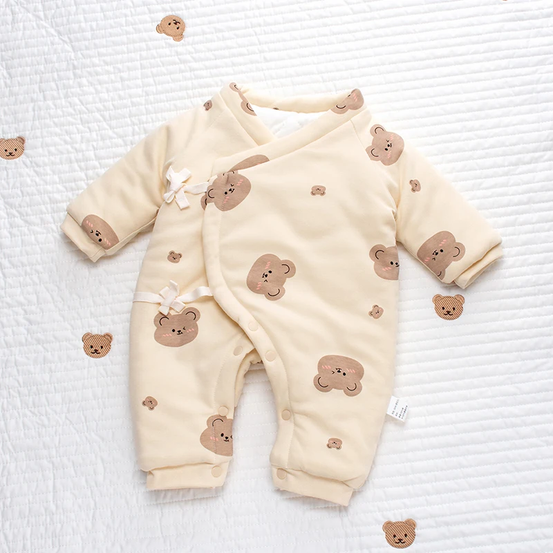 

MILANCEL New Winter Baby Rompers Toddler Fleece Padded Bandage Bear Jumpsuit Infant Thicken One Piece