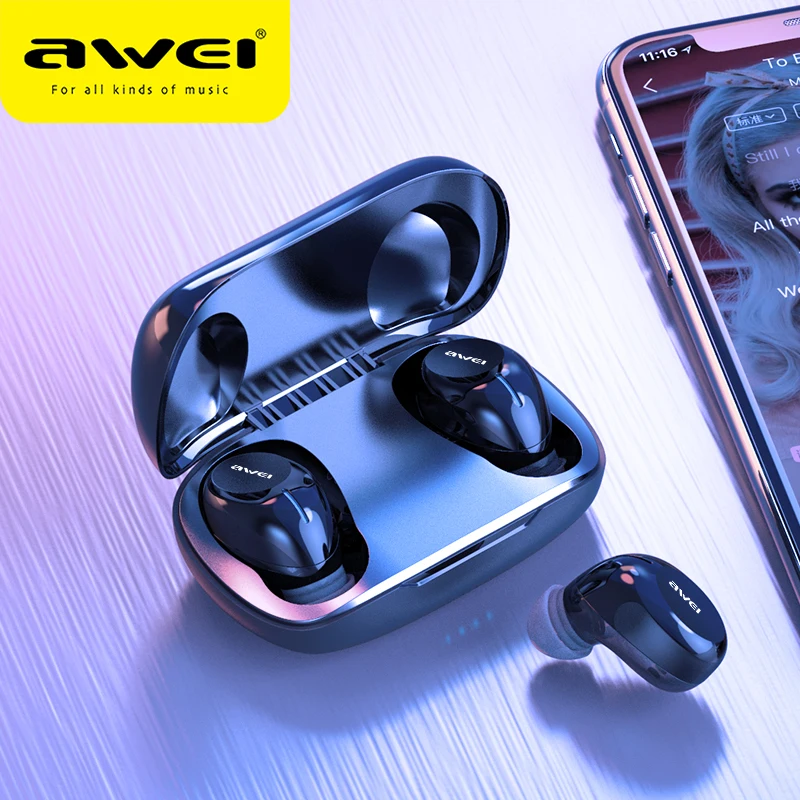

AWEI бюджет TWS в ухо мини наушники Игровые Bluetooth-совместимые 5,0 звук Hifi наушники с микрофоном Touch Contorl Беспроводная гарнитура