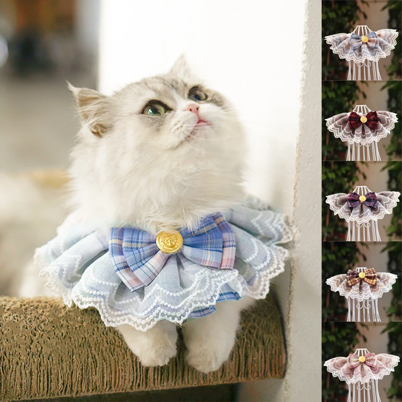 

Cute Pet Lace Scarf Saliva Towel Bib with Bow Bell Pet Cat Dog Necklace Decoration Collar Kitten Puppy Accessories Pet Supplies