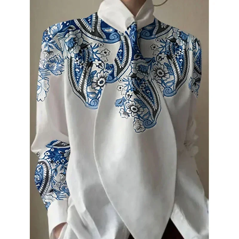 Женская блузка с длинным рукавом Onecozyday осень 2024 свободная цветочным принтом