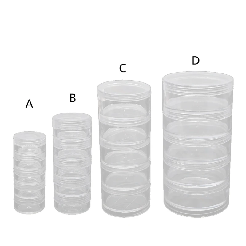 

1 Set 5 Layer Cylinder Stackable Bead Containers Plastic Round Clear Storage Jar Box for Beads Buttons Crafts Small Item