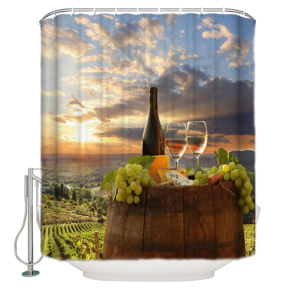 

White Wine Barrels Italy Shower Curtain Eco-Friendly Bath Curtain with Hooks Polyester Waterproof Curtain Bathroom Decor