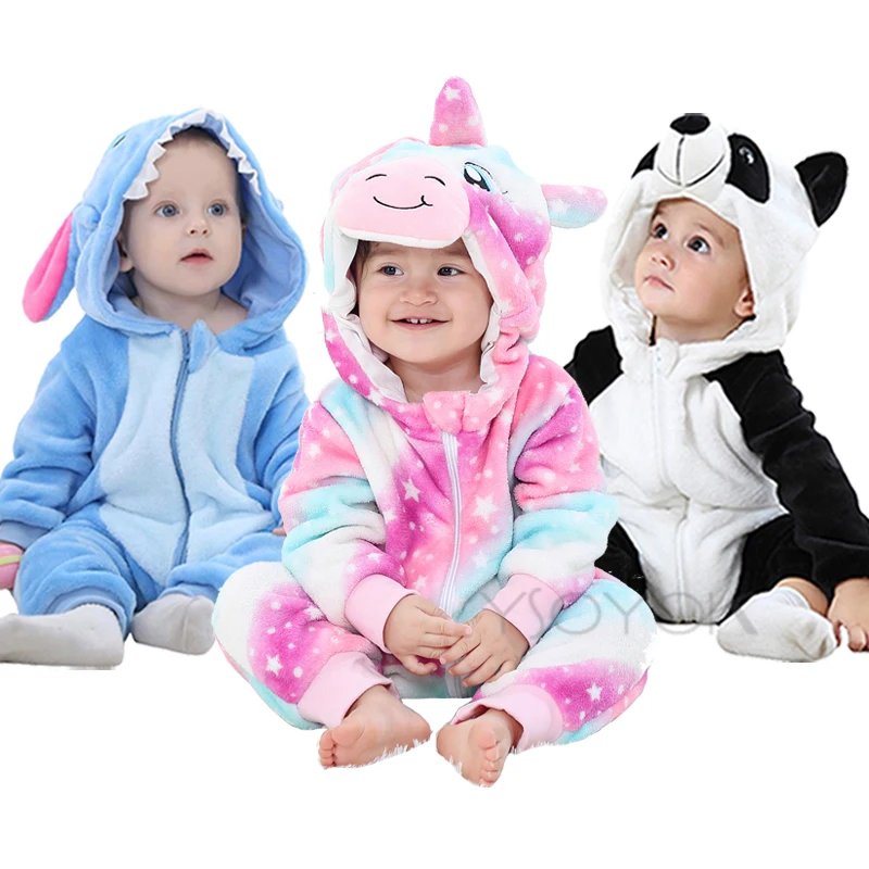 Nette Cartoon Flanell Baby Strampler Stich Kaninchen Panda Pyjamas Baumwolle Baby Junge Mädchen Tier Kostüm Baby Overall Kigurumi Outfit