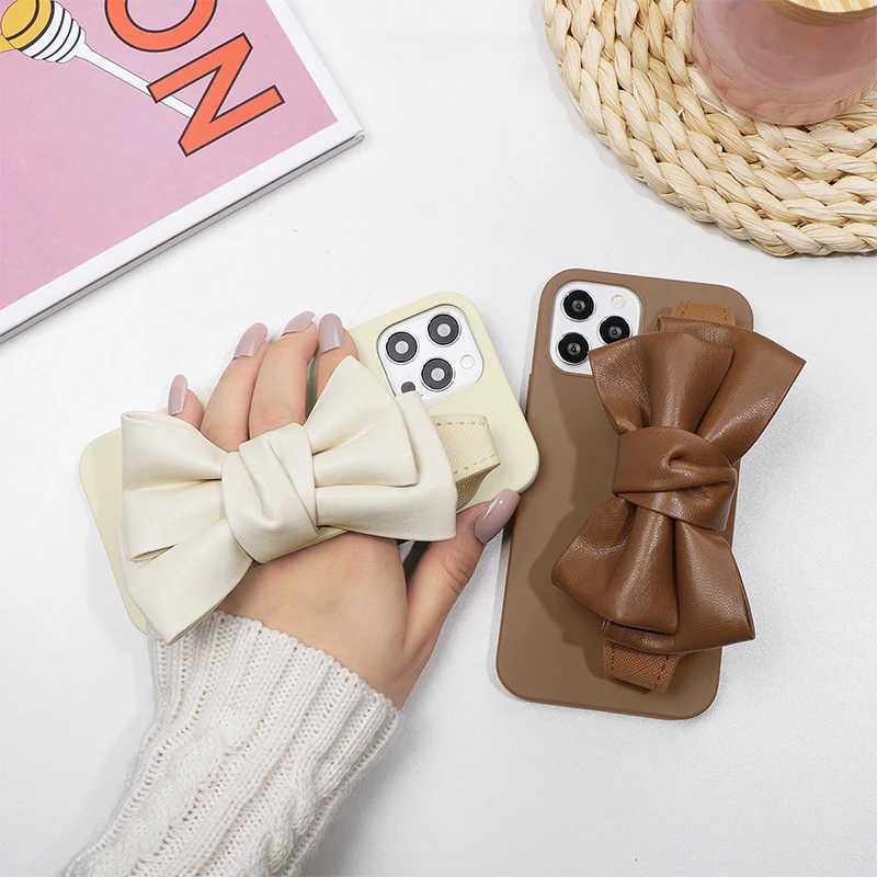 

Роскошный кожаный чехол-подставка с бантом на запястье для iPhone SE 3 20 7 8 Plus 6 6S 11 12 13 Pro Max Mini X XR XS, мягкая задняя крышка