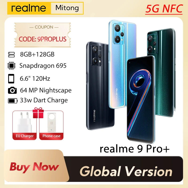 

realme 9 Pro Plus smartphone 5G Dimensity 920 Sony Imx766 Ois Camera 60w Superdart Amoled Display 8GB 128GB NFC Global Version