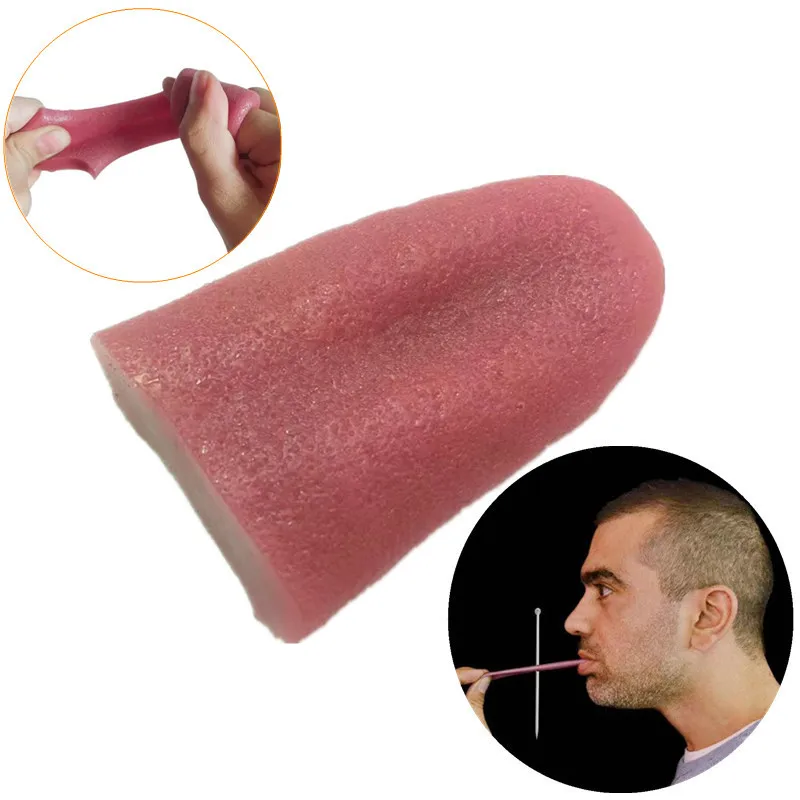 1pc Hot Selling Tongue Steel Needle Piercing Tongue Close-up Stage Props Set Scary Scary Magic Fake Tongue Simulation Toy