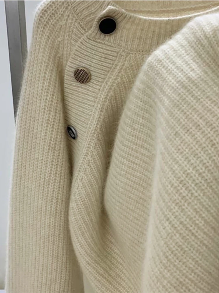 AOSSVIAO 2024 женский модный с ребристой отделкой Свободный вязаный свитер винтажные