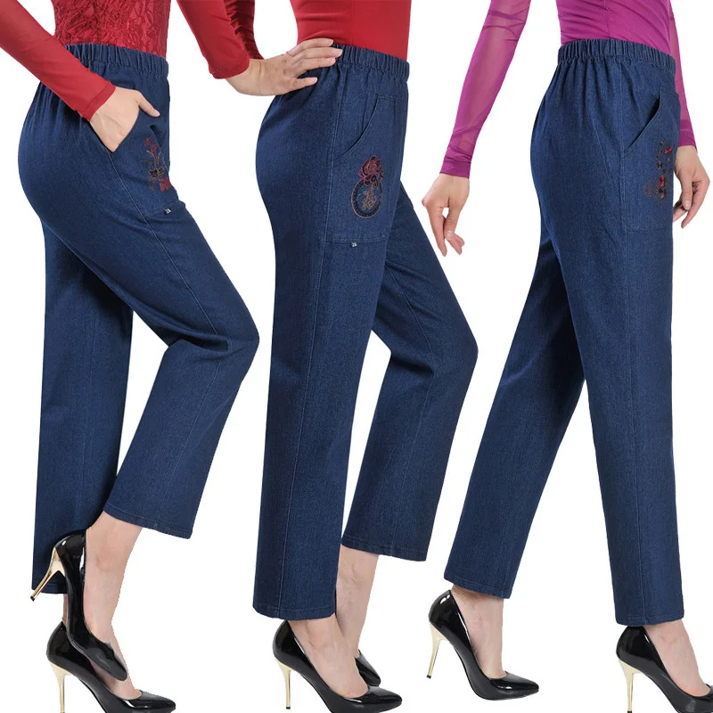 

New Autumn Women Jeans Slim Straight Elastic High Waist Cotton Plus Size Fashion Denim Pencil Pants Femme Trousers