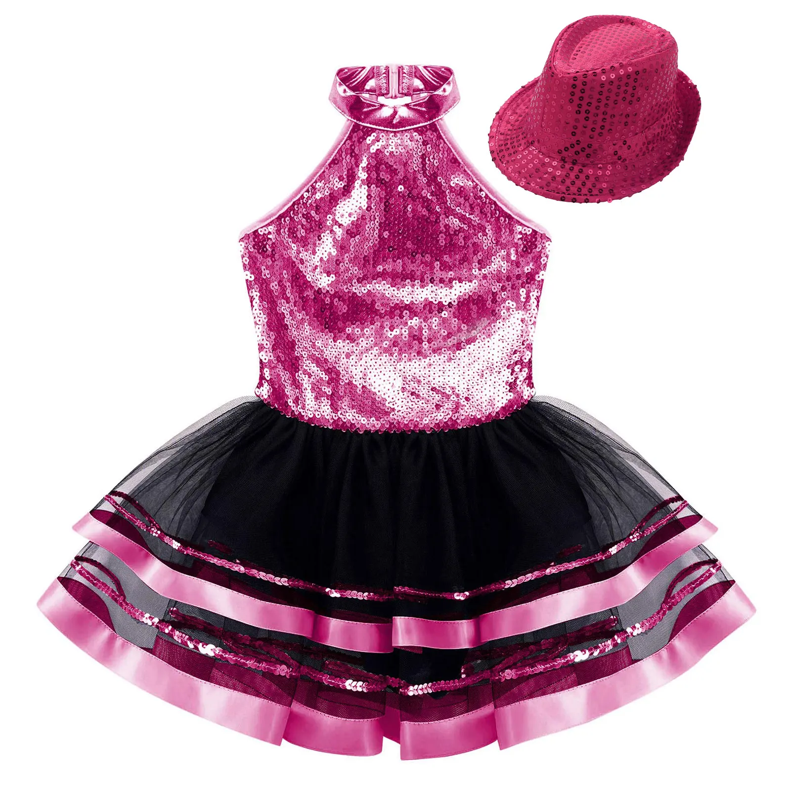 Детский костюм для джазовых танцев девочек платье-пачка без рукавов с лямкой на